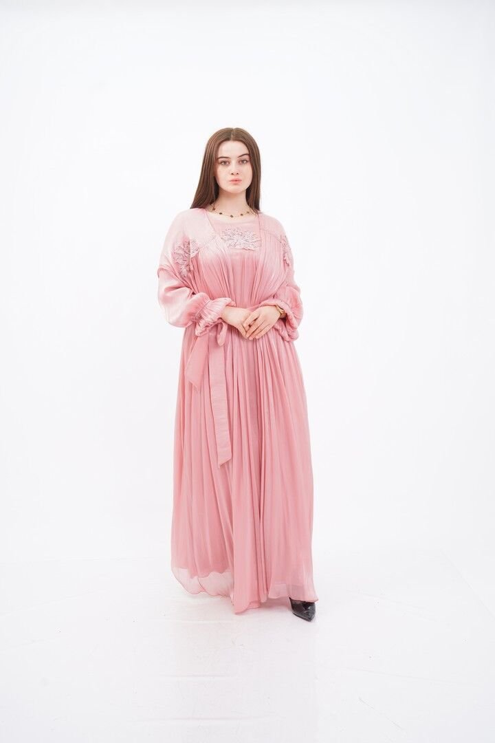 Dantel Aplikeli Dökümlü Abaya Takım