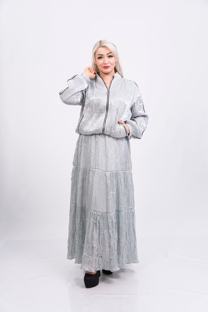 Şerit Taşlı Organze Ceket Etek Takım