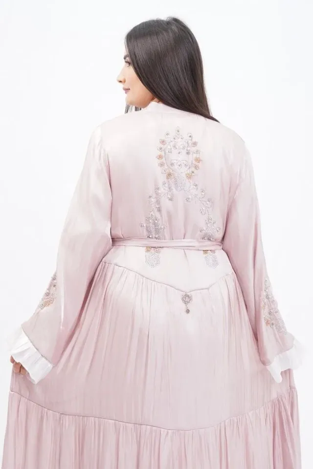 Katlı Organze Abaya Elbise Takım
