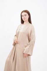 Taş Süslemeli Organze Abaya Elbise Takım