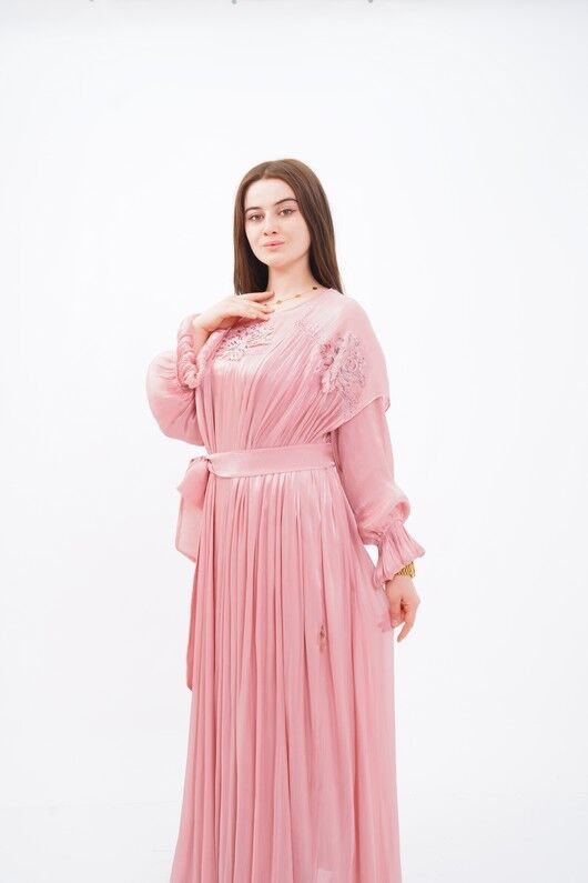 Dantel Aplikeli Dökümlü Abaya Takım