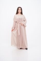 Düşük Omuz Aplikeli Abaya Takım