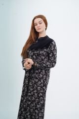 Şerit Dantel Detaylı Desenli Elbise