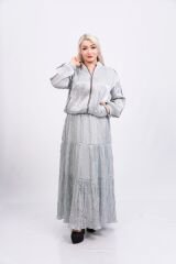 Şerit Taşlı Organze Ceket Etek Takım