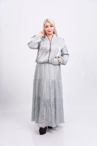 Şerit Taşlı Organze Ceket Etek Takım