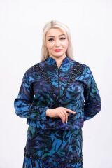 Aplikeli Saten Desenli Ceket Etek Takım