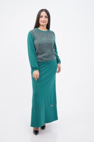 Tensel Örme Kombin Bluz Etek Takım Zümrüt - 38-44