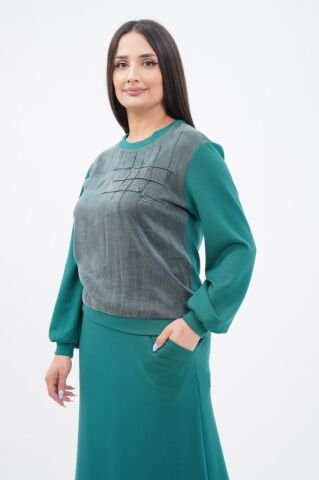 Tensel Örme Kombin Bluz Etek Takım Zümrüt - 38-44