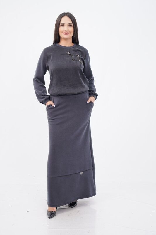 Tensel Örme Kombin Bluz Etek Takım Siyah - 38-44