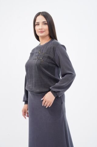 Tensel Örme Kombin Bluz Etek Takım Siyah - 38-44