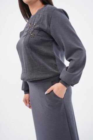 Tensel Örme Kombin Bluz Etek Takım Siyah - 38-44