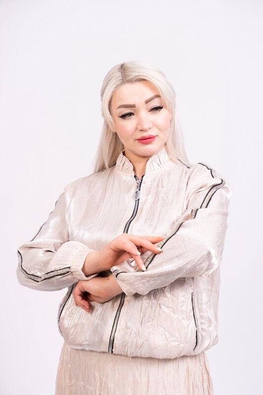 Şerit Taşlı Organze Ceket Etek Takım Bej - 40-48