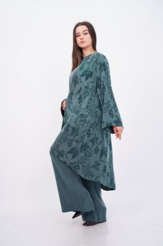Jakar Desen Tensel Tesettür Üçlü Takım Zümrüt - 40-48