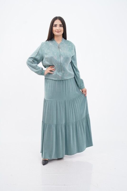 Şerit Taş Detay Ceket Etek Takım Mint - 40-48