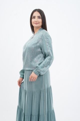 Şerit Taş Detay Ceket Etek Takım Mint - 40-48