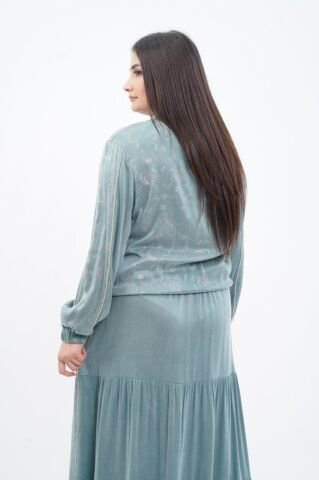 Şerit Taş Detay Ceket Etek Takım Mint - 40-48