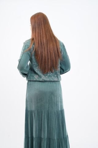 Şerit Taş Detay Ceket Etek Takım Yeşil - 40-48