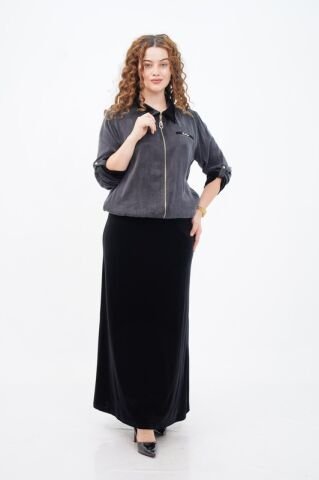 Fleto Cepli Ceket Ve Etek Takım Siyah - 40-48