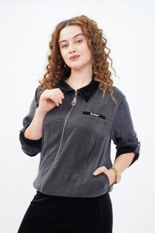 Fleto Cepli Ceket Ve Etek Takım Siyah - 40-48