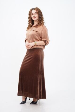 Fleto Cepli Ceket Ve Etek Takım Kahve - 40-48