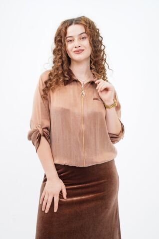 Fleto Cepli Ceket Ve Etek Takım Kahve - 40-48