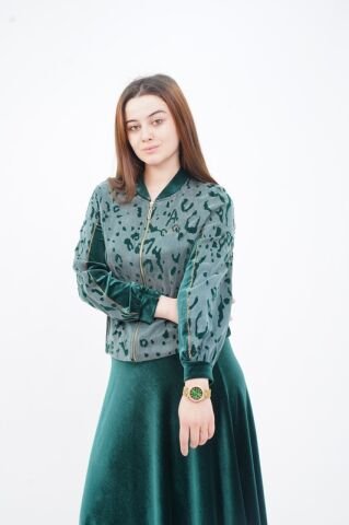 Flok Baskı Hakim Yaka Ceket Etek Takım Zümrüt - 40-48