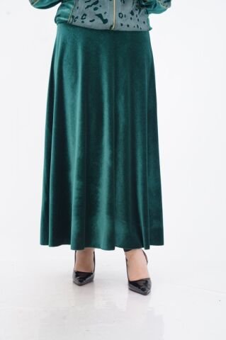 Flok Baskı Hakim Yaka Ceket Etek Takım Zümrüt - 40-48