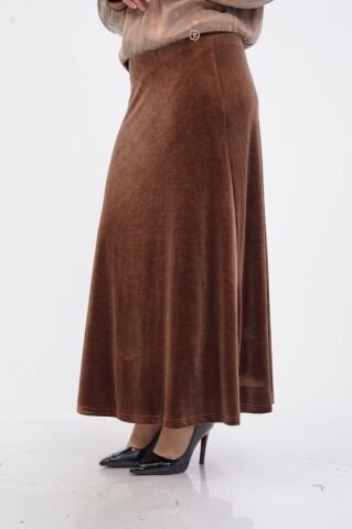 Dantel Boncuk Detay Ceket Etek Takım Kahve - 40-48