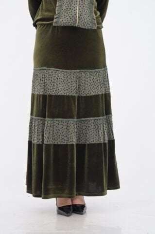 Fırfırlı Fermuar Detaylı Ceket Katlı Etek Takımı Haki - 40-48