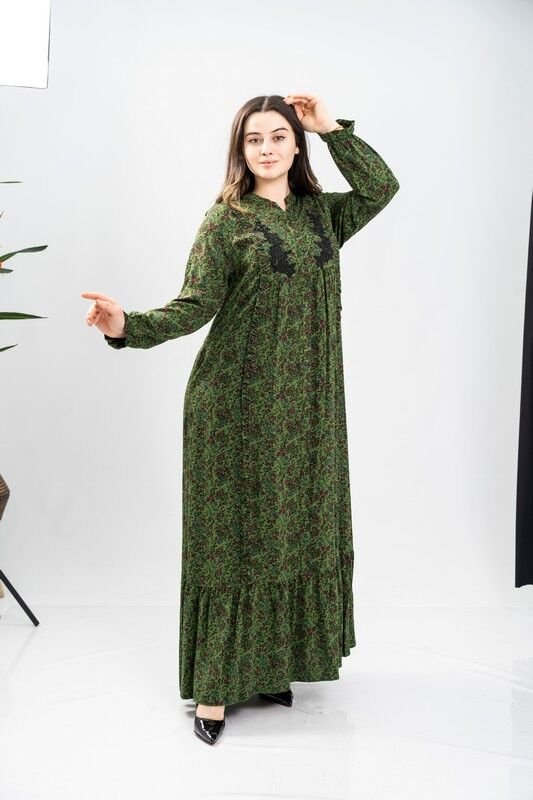 Aplikeli Hakim Yaka Empirme Elbise Yeşil - 40-48