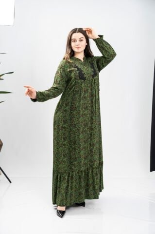 Aplikeli Hakim Yaka Empirme Elbise Yeşil - 40-48