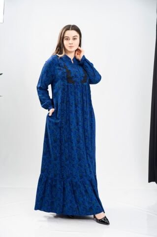 Aplikeli Hakim Yaka Empirme Elbise Saks - 40-48