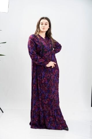 Aplikeli Hakim Yaka Empirme Elbise Mor - 40-48