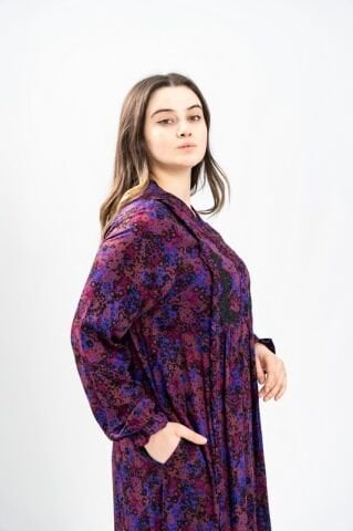 Aplikeli Hakim Yaka Empirme Elbise Mor - 40-48