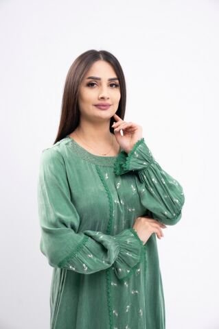 Dantel Detay Tensel Elbise Yeşil - 40-48