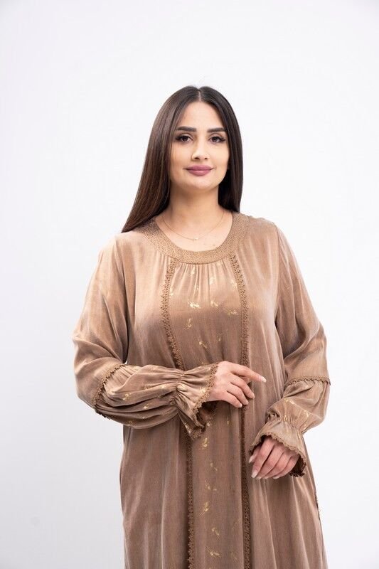 Dantel Detay Tensel Elbise Camel - 40-48