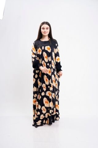 Dantel Aplikeli Elbise Siyah - 40-48