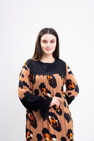 Dantel Aplikeli Elbise Kiremit - 40-48