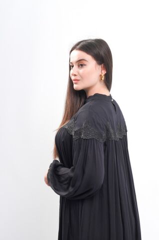 Büzgülü Viskon Tesettür Elbise Siyah - 40-48