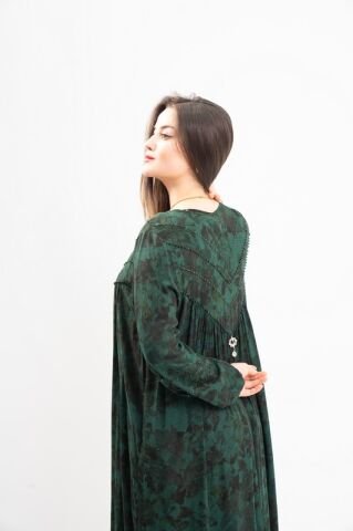 Boncuk Süslemeli Tesettür Elbise Zümrüt - 40-48