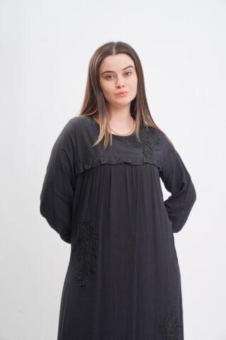 Aplikeli Tesettür Elbise Siyah - 40-48