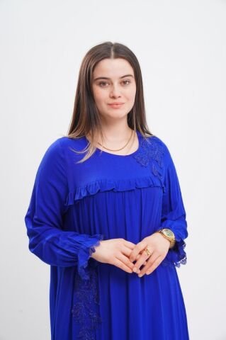 Aplikeli Tesettür Elbise Saks - 40-48