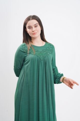 Dantel Aplike Detaylı Elbise Yeşil - 40-48