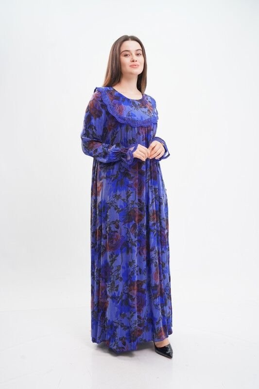 Robalı Tesettür Elbise Saks - 40-48