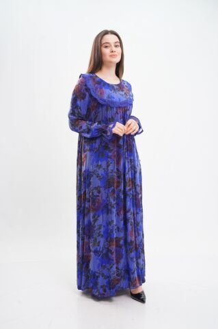 Robalı Tesettür Elbise Saks - 40-48