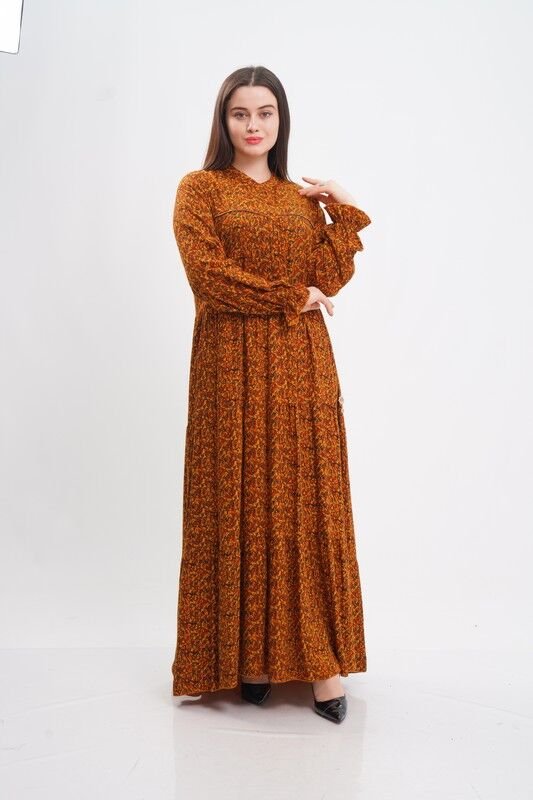 Empirme Viskon Tesettür Elbise Camel - 40-48