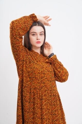 Empirme Viskon Tesettür Elbise Camel - 40-48