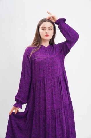 Empirme Viskon Tesettür Elbise Mor - 40-48