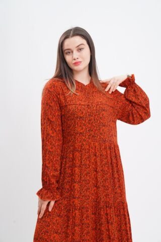 Empirme Viskon Tesettür Elbise Turuncu - 40-48