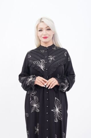 Empirme Viskon Tesettür Elbise Siyah Beyaz - 40-48